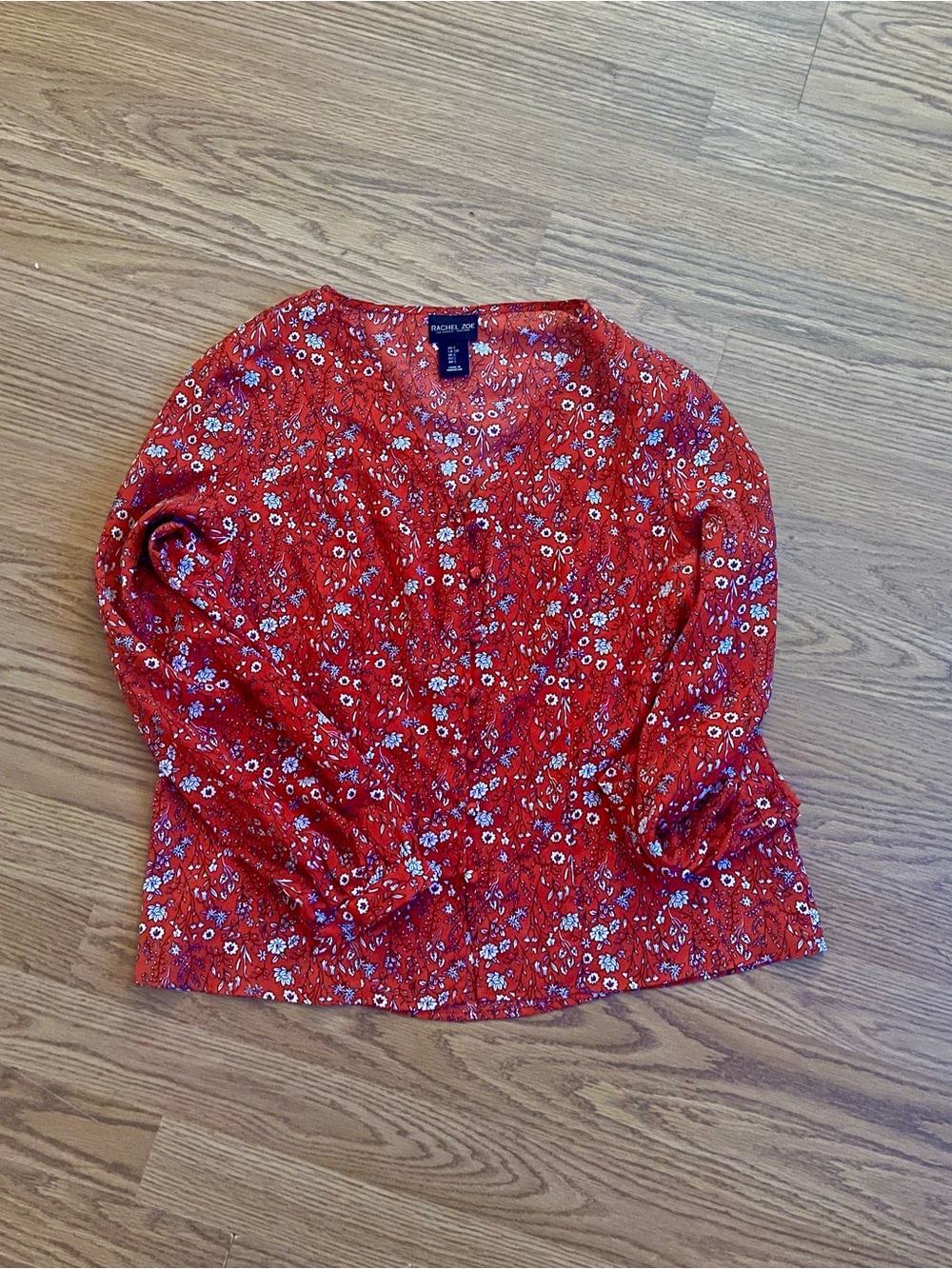 Rachel Zoe Red Floral Long Sleeve Button-Down Blouse - Size Small
